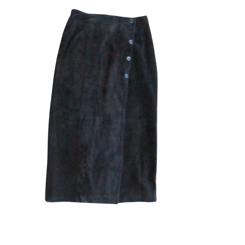 MARGOS Womens  Size 10/ M Black Leather Wrap Midi Skirt